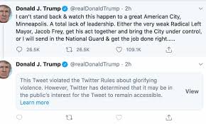 He likes the short format, he likes his ability to reach tens of millions of people at the click of a button. Twitter Hides Donald Trump Tweet For Glorifying Violence Twitter The Guardian