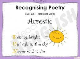 acrostic poetry year 3 and 4 teaching