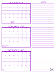 3 Month Calendar 2016