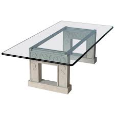 722518 rosdorf park lenum glass mirror and crystal square modern coffee table. Contemporary Coffee Table Crystal Glass Top Carved Stone Legs Steel Frame For Sale At 1stdibs