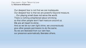 Marianne williamson is one of the most recognized names in contemporary spiritual literature and philosophy. Marianne Williamson Poem Our Deepest Fear Etsy She Has Inspired Millions With Her National Bestsellers Which Include A Return To Love My Location Google Maps
