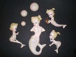 7 Vintage Mermaid Wall Plaque Set Pearl