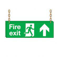 Double Sided Hanging Fire Exit Up Safety Sign - Fire Signs from BiGDUG UK