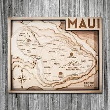 Maui Hi Wood Map 3d Topographic Wood Chart