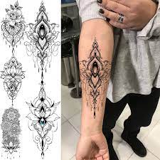 Pendentif Lotus 3D réaliste, faux tatouage temporaire pour femmes, fille  adulte, fleur Mandala Rose, avant bras lavable | AliExpress