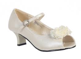 Girls Ballet Style Nancy Shoes With Pearl Bow Front Choice Of White Or Ivory