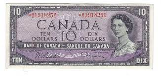 canada 1954 10 dollars bill beattie