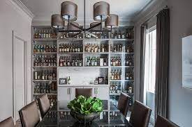 gray dining room with full wall of