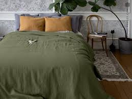 Moss Green Linen Bedspread Olive Green