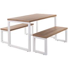 These sets are constructed of solid woods often from the wasatch mountain range right here in utah consisting of premium oak or alder hardwoods, authentic reclaimed. Next Day Trio Dining Table And Bench Set Rustic Oak Top White Frame Nobis Restaurant Furniture