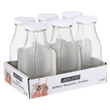 Ashland Glass Milk Bottles With Lids