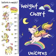 Kids Height Chart Hand Drawn Unicorns Funny Vector Illustration