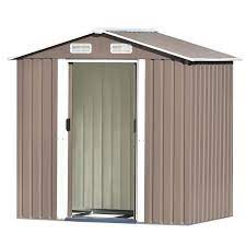 Btmway 6 Ft W X 4 Ft D Brown Metal Bike Shed Outdoor Storage Shed With Sliding Door 23 4 Sq Ft Tool Shed For Garden Lawn