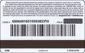 Et and from 10 a.m. Gift Card Limited Too 50 Justice United States Of America Justice Col Us Justi Sv0801498