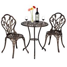 Giantex 3 piece dining set compact 2 chairs and table set with metal frame and shelf storage bistro pub breakfast space saving for apartment and kitchen (white & natural). Outdoor Patio Cast Aluminum Bistro Set Table With 2 Chairs In Antique Copper Dining Chairs Set Aliexpress