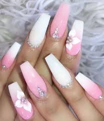 People think that all girls will like pink, probably no one does some pink nail art patterns are not only mixed with blingbling rhinestones, but also mixed with glitter, or white, silver, etc. Pink And White Ombre Nails