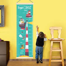 Panda_mall Baby Height Growth Chart Ruler Kids Roll Up Canvas Height Chart Removable Wall Hanging Measurement Chart Wall Decoration With Wood Frame