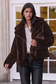 Buy Lipsy Brown Short Faux Fur Coat