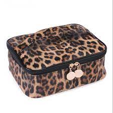 2pcs travel makeup bag leopard print pu