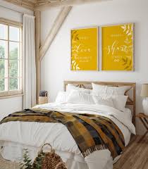 2pc Yellow Bedroom Decor Mustard Wall