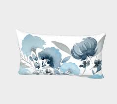 Sky Blue Gray Flowers Bed Pillow Sham