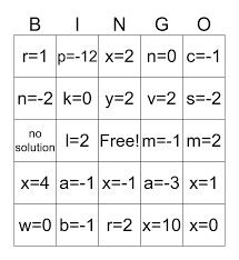 Multi Step Equations Bingo Card