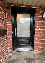 Black Steel Entry Door With 3 4 Glass