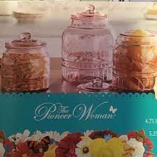 The Pioneer Woman Kitchen Pioneer Woman Cassie Embossed Pink Glass Canister Set Color Pink Size Os Wildarrow S Closet