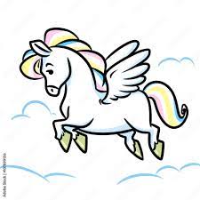 Horse Pegasus flying clouds cartoon illustration animal character Stock  Illustration | Adobe Stock