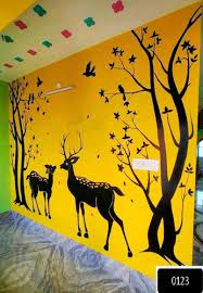 Black And Yellow Deer Under Tree Wall