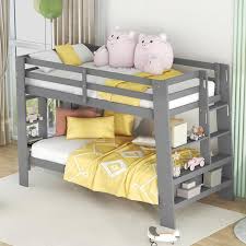 Gray Twin Over Twin Wood Frame Bunk Bed