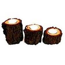 Polished Wood Log Tea Light Candle