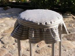 Round Ruffled Stool Seat Covers Linen