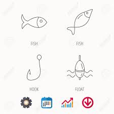Fishing Hook And Float Icons Fish Linear Sign Calendar Graph