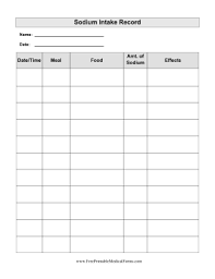 Printable Sodium Intake Record