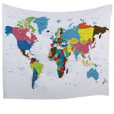 Colorful World Map Tapestry Wall