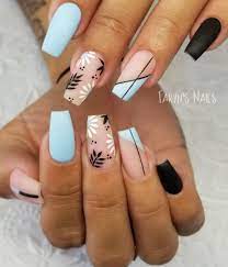 12 dead serious ways to wear coffin nails. Amazing Light Blue And Black Coffin Floral Spring Nail Design 2019 Short Coffin Nails Designs Pretty Acrylic Nails Floral Nails