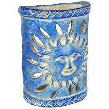 Sun Face Southwest Painted Clay Wall Sconce