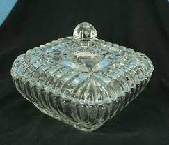 vintage square bevel cut glass bowl