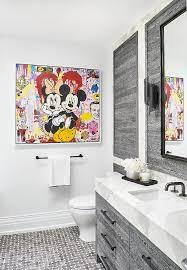 Gray Kids Bathroom With Mickey Mouse