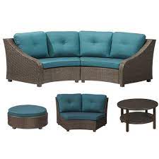 Start your hampton bays apartment search! Hampton Bay Torquay 5 Piece All Weather Wicker Patio Sectional Set With Charleston Blue Cu The Home Depot Canada
