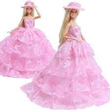 1 Bộ Đám Cưới Hồng Phối Ren Xếp Tầng Bầu Có Nón Công Chúa Mặc Nhà Búp Bê  Phụ Kiện Quần Áo Cho Búp Bê Barbie Trẻ Em đồ Chơi|Dolls Accessories