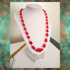 Vintage Red Glass Beaded Necklace Red