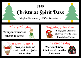 Every school spirit week should end with a pep rally. Gbes Christmas Spirit Week George Bissett Elementary