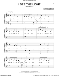 Menken I See The Light From Disneys Tangled Sheet Music For Piano Solo Big Note Book