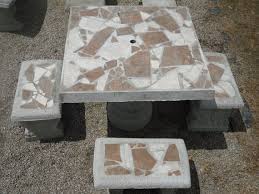 Table Set With 4 Benches Concrete Patio