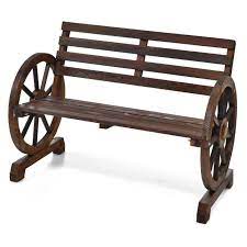 Wooden Wagon Wheel Bench With Rustic