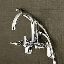 Kingston Brass Modern Gooseneck 3 Handle Wall Mount Claw Foot Tub Faucet With Handshower In Chrome Polished Chrome