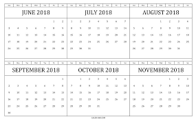 6 Months Template Of June To November 2018 Calendar In