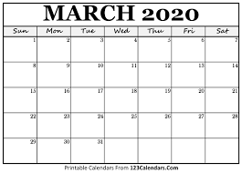 March 2020 Printable Calendar 123calendars Com